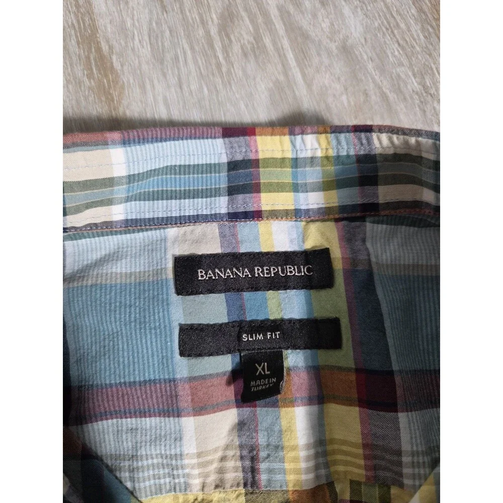 Banana Republic Slim Fit Plaid Button Up Shirt Blue Multicolor Cotton Mens XL